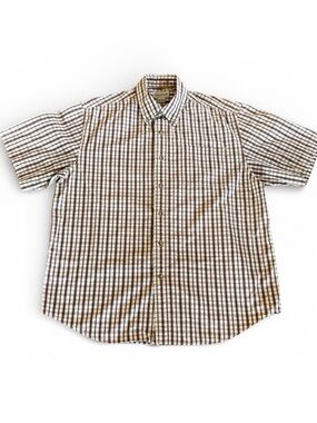 Carhartt Brown Plaid Short Sleeved Button Down Cotton Shirt Size L‎